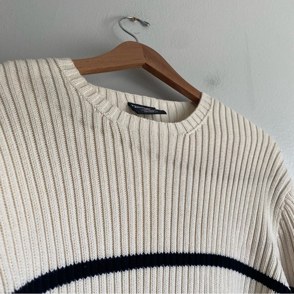 Vintage Polo Ralph Lauren Striped Sweater Chunky Knit Grandpa American Flag L - Picture 10 of 10